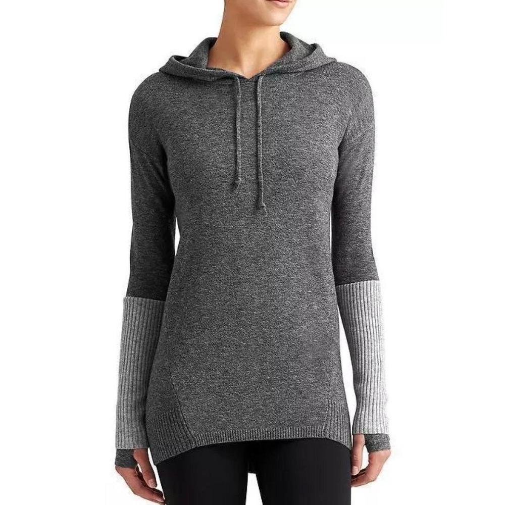 Athleta Merino Extra Fine Wool Nopa Hoodie Sweater Medium Gray Ribbed Pullover